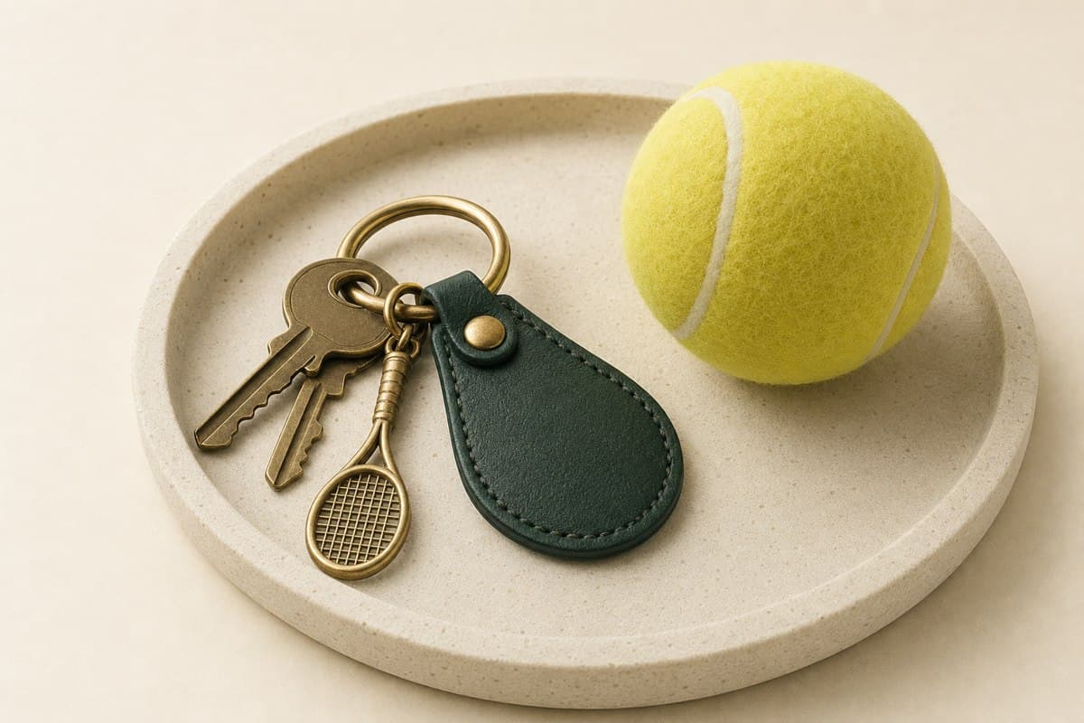 Club keys with tennis-inspired keyrings